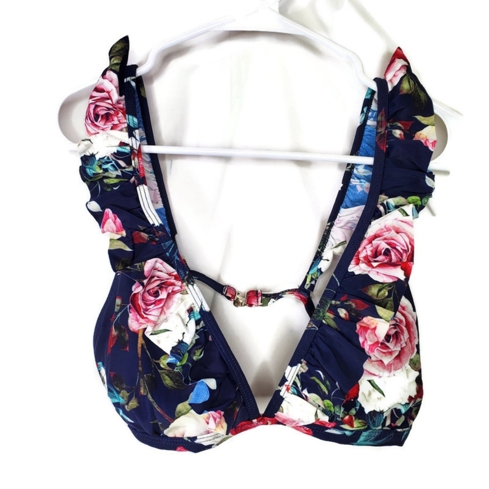 Cupshe Blue Floral Bikini Top Only Removable Pads Size Medium